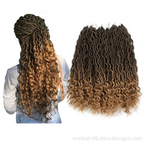 MYZYR wholesale 20inch synthetic 24 stands with soft curly ombre wavy  goddess crochet faux locs hair extensions